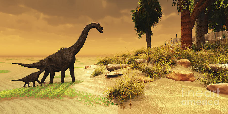 Dinosaur Digital Art - A Mother Brachiosaurus Dinosaur by Corey Ford