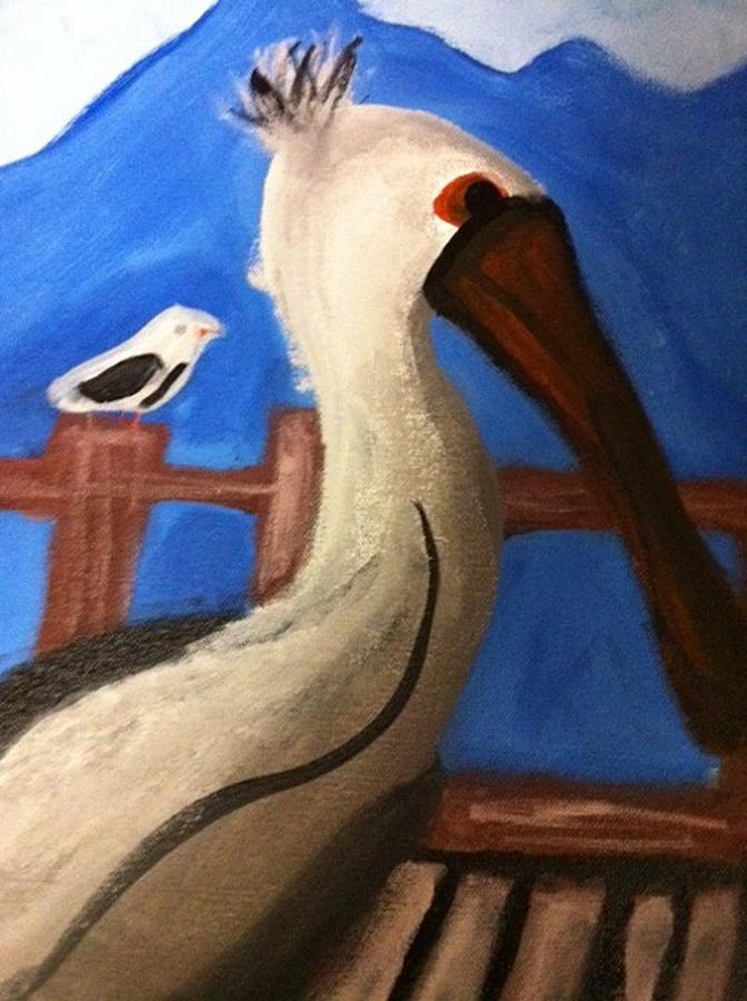 Pelican Painting - A New Friend by Courtney Gainey