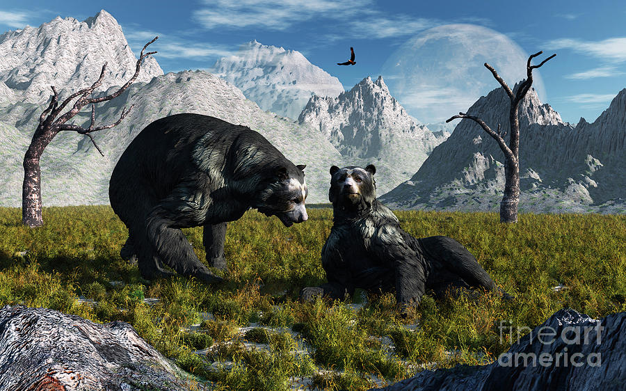 Wildlife Digital Art - A Pair Of Arctodus Bears Courting Each by Mark Stevenson