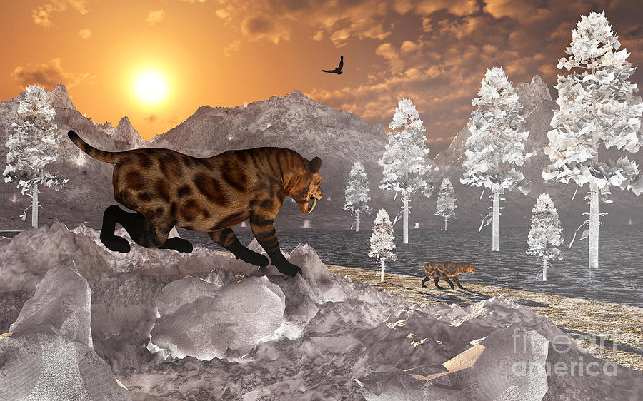 Sunset Digital Art - A Pair Of Sabre Tooth Tigers Experience by Mark Stevenson