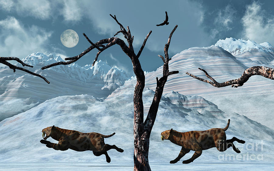 Wildlife Digital Art - A Pair Of Sabre-toothed Tigers Giving by Mark Stevenson