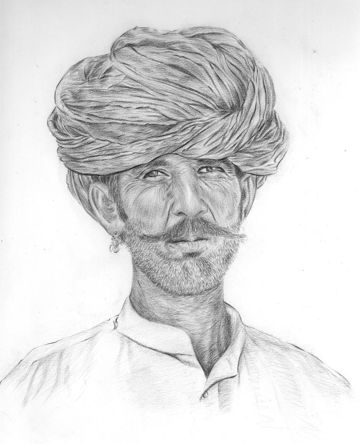 A Rajsthani man Drawing by Bilal Raza | Fine Art America
