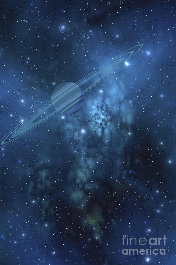 Interstellar Digital Art - A Ringed Planet Orbits Near A Beautiful by Corey Ford