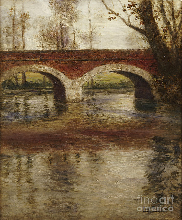 A River Landscape with a Bridge  Painting by Fritz Thaulow