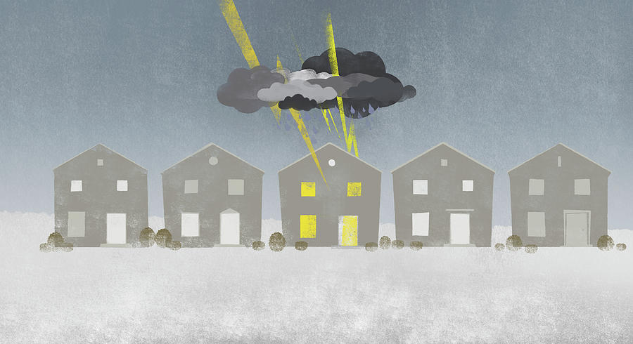 A Row Of Houses With A Storm Cloud Over One House Digital Art by Jutta Kuss