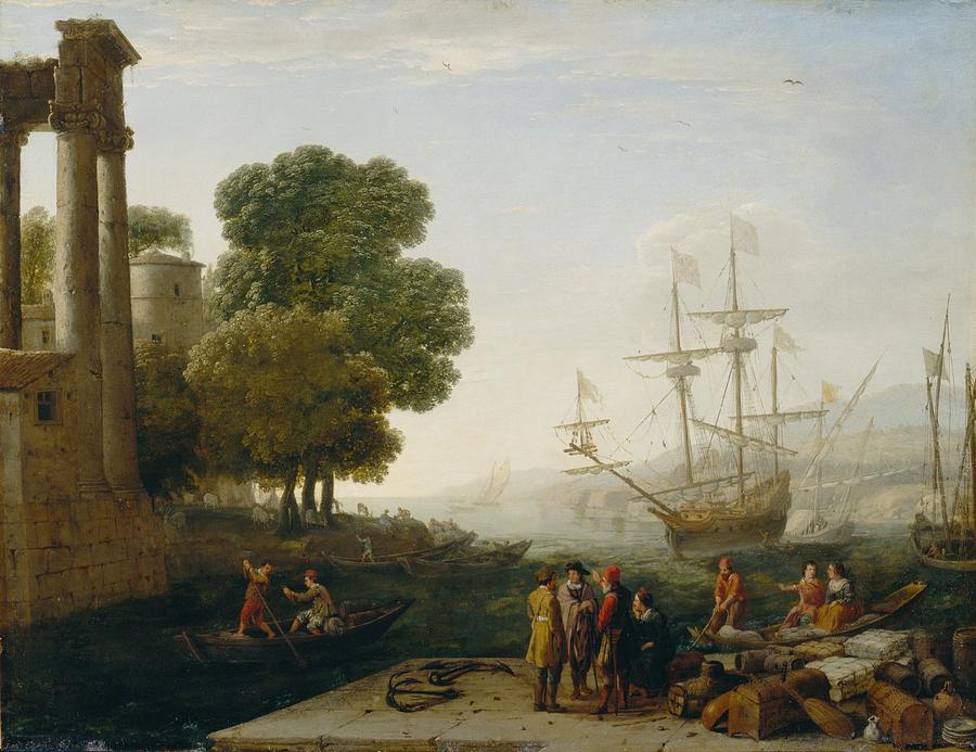 Sunset Painting - A Seaport at Sunset by Claude Lorrain