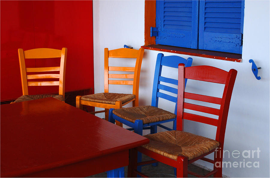 Colorful Table And Chairs Greece Photograph by Bob Christopher