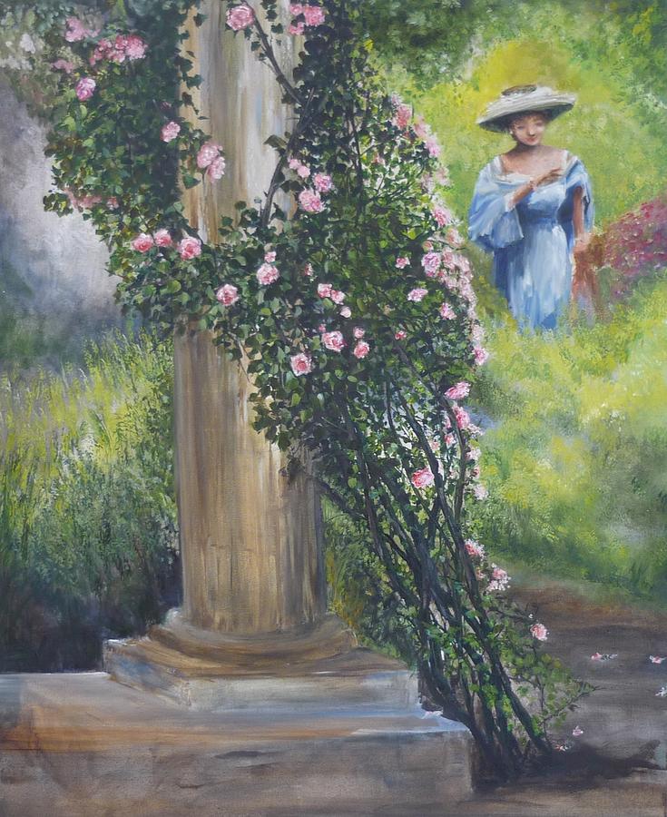 a stroll in the Rose Garden Painting by Lizzy Forrester