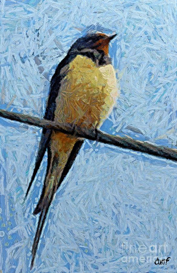 Fall Painting - A swallow on a wire by Dragica  Micki Fortuna
