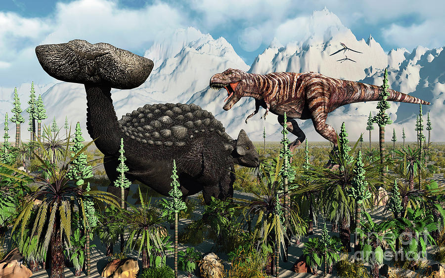 A T. Rex Confronts An Ankylosaurus Digital Art by Mark Stevenson - Fine ...