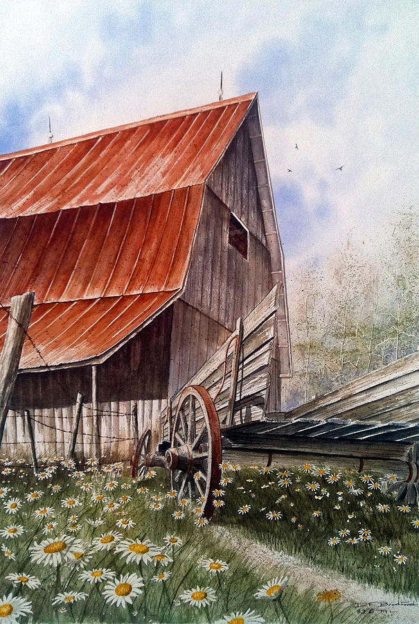Barn Painting - A Time For Daiseys by Don F  Bradford