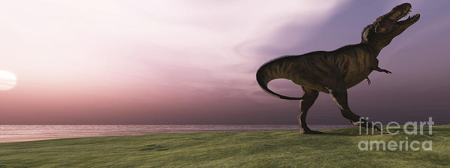 Dinosaur Digital Art - A Tyrannosaurus Rex Dinosaur Roars by Corey Ford
