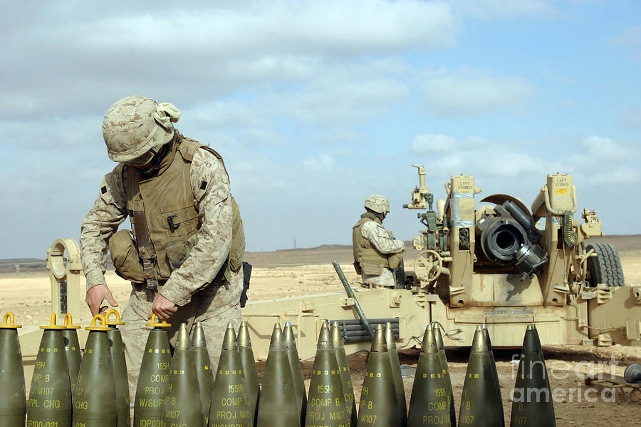 A U.s. Marine Prepares Howitzer Rounds Photograph by Stocktrek Images ...