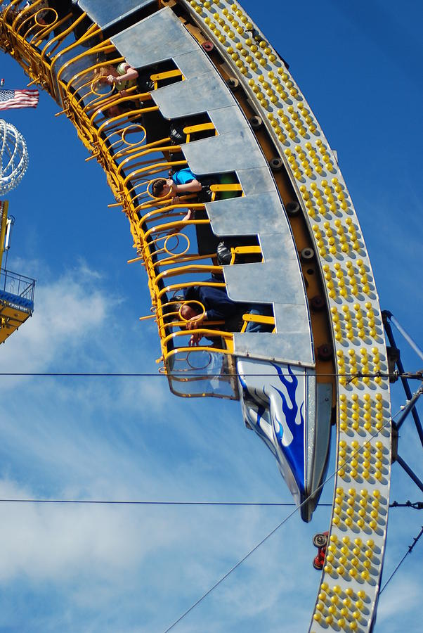 Summer Photograph - A Verticle Carnival Ride with a Blue Sky by Jennifer Holcombe