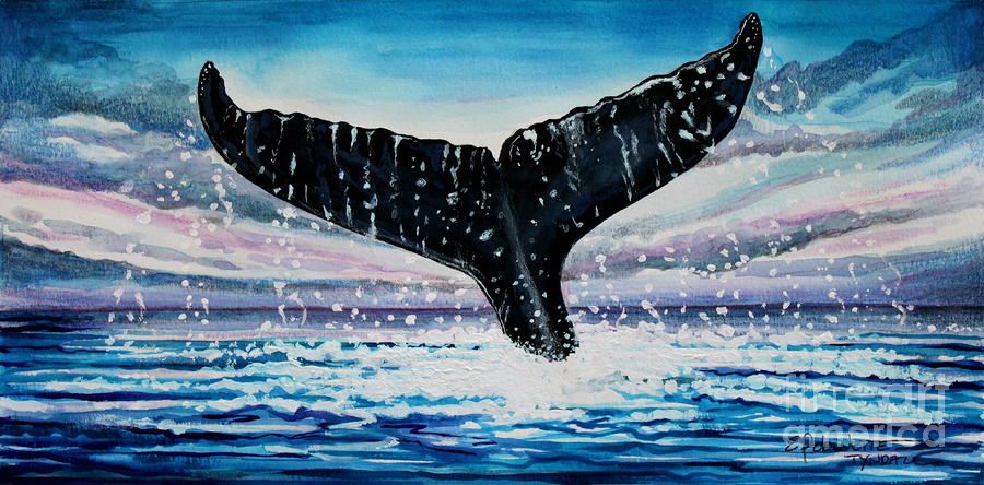 A Whale And a Violet Sunset Painting by Elizabeth Robinette Tyndall