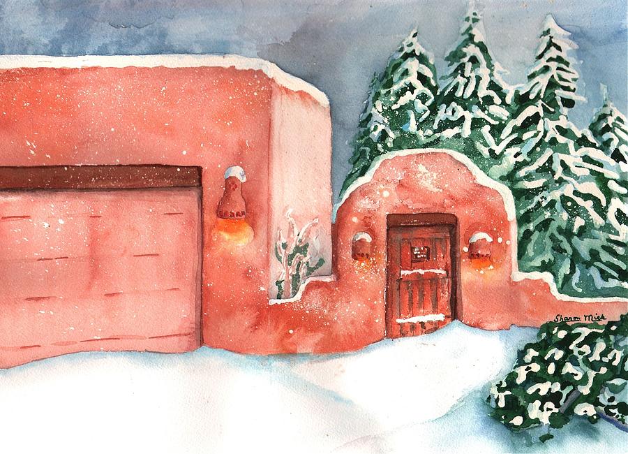 A Winter Clad Santa Fe Painting by Sharon Mick