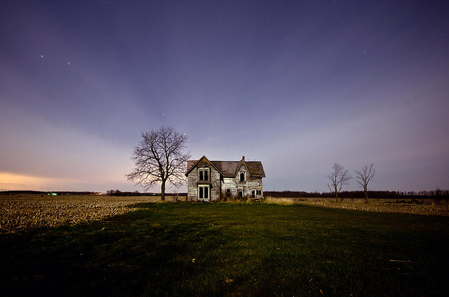 Farm Photograph - Abandoned Farmhouse at Night by Cale Best