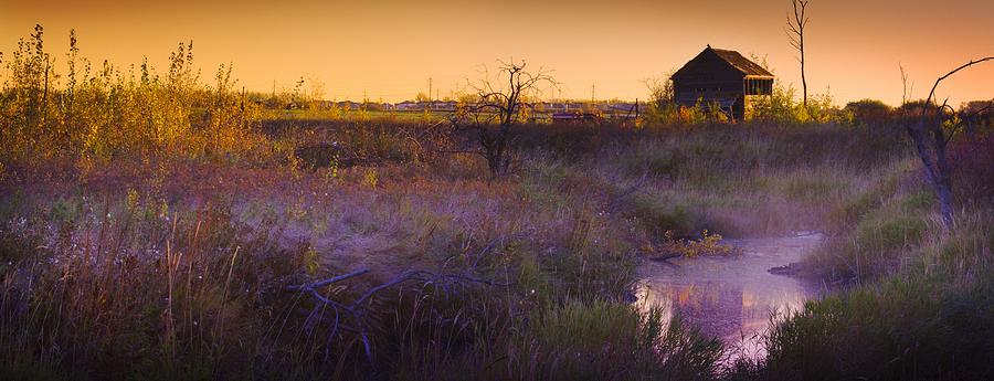 Sunset Photograph - Abandoned Shack At Sunset Near A Creek by Corey Hochachka