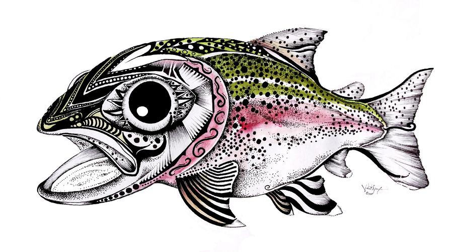 Abstract Alaskan Rainbow Trout Painting by J Vincent Scarpace