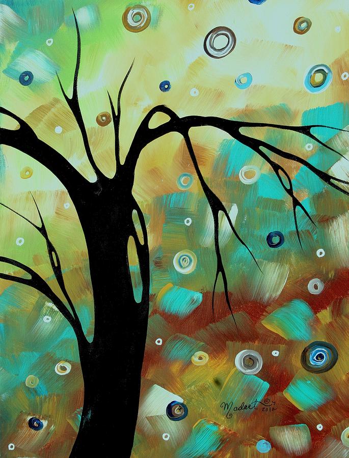 Abstract Art Original Landscape Painting Colorful Circles MORNING BLUES III by MADART Painting by Megan Aroon