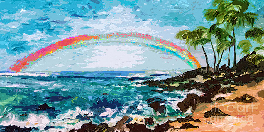 Abstract Beach Palms and Paradise Rainbow Painting by Ginette Callaway