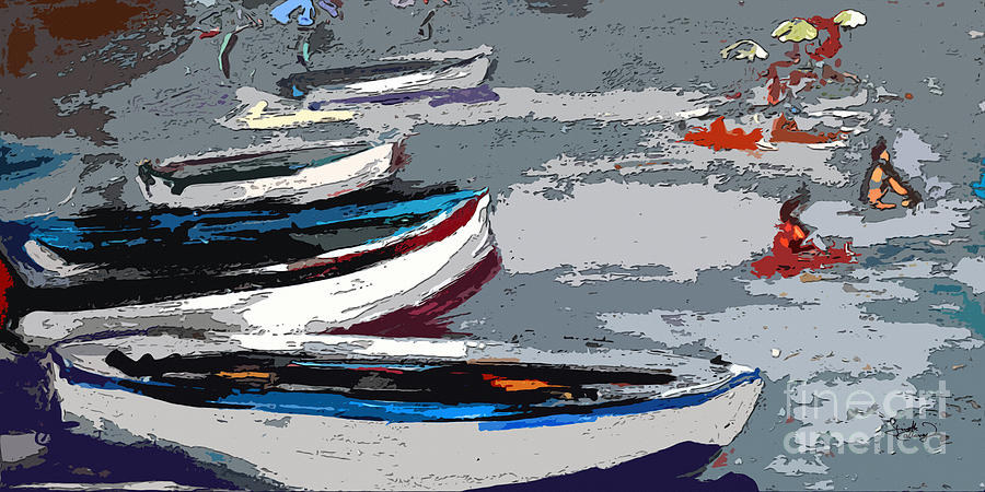 Abstract Boats Beach and Bathers Painting by Ginette Callaway