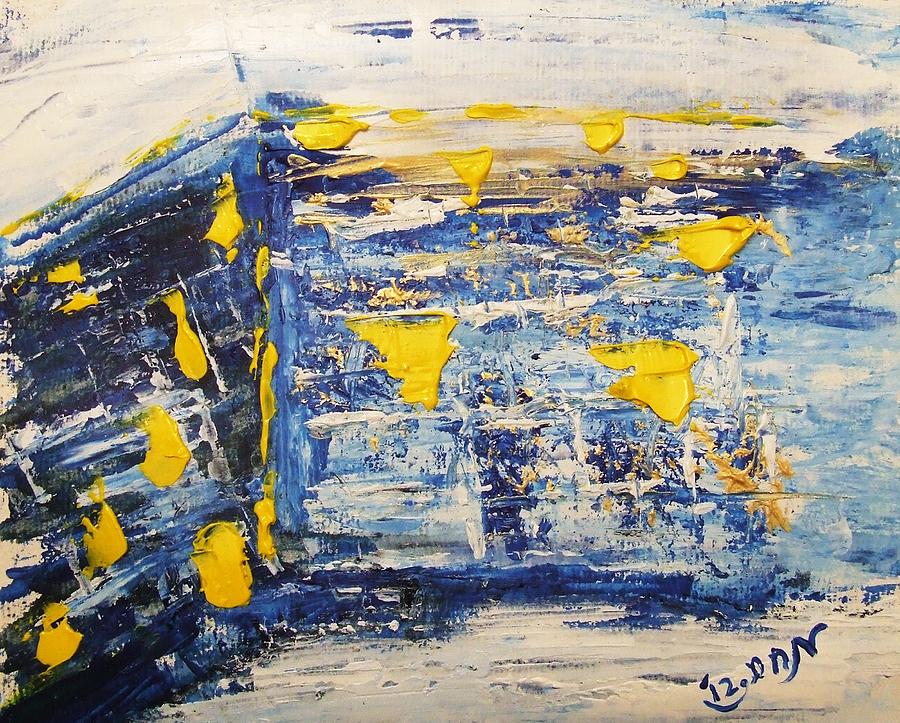 Abstract Kotel Prayer at the Western Wall Waiting for Peace in Blue Yellow Silver Jerusalem Israel  Painting by M Zimmerman