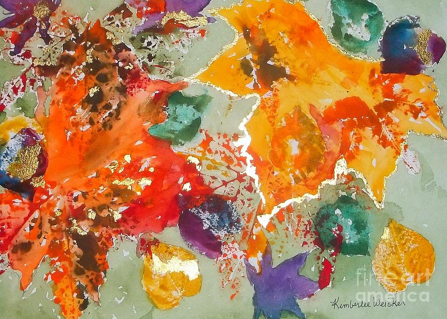 Thanksgiving Painting - Abstract Leaves Mixed Medium by Kimberlee Weisker