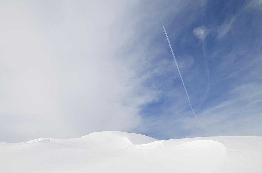 Winter Photograph - Abstract minimalist winter landscape - snow and blue sky by Matthias Hauser