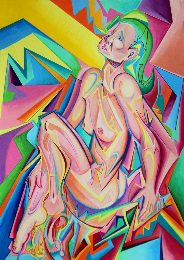 Abstract Nude with Green Hood Drawing by Andrew Chambers