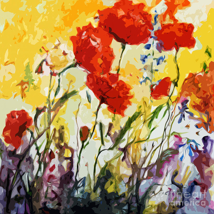 Abstract Poppies Provence Summer Breeze Painting by Ginette Callaway