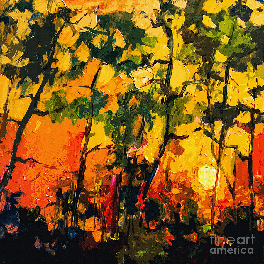 Abstract Sunlight Through The Pines Painting by Ginette Callaway