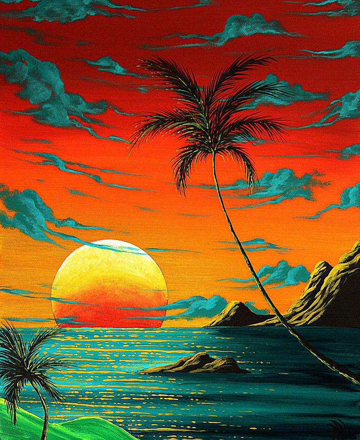 Abstract Surreal Tropical Coastal Art Original Painting TROPICAL BURN by MADART Painting by Megan Aroon