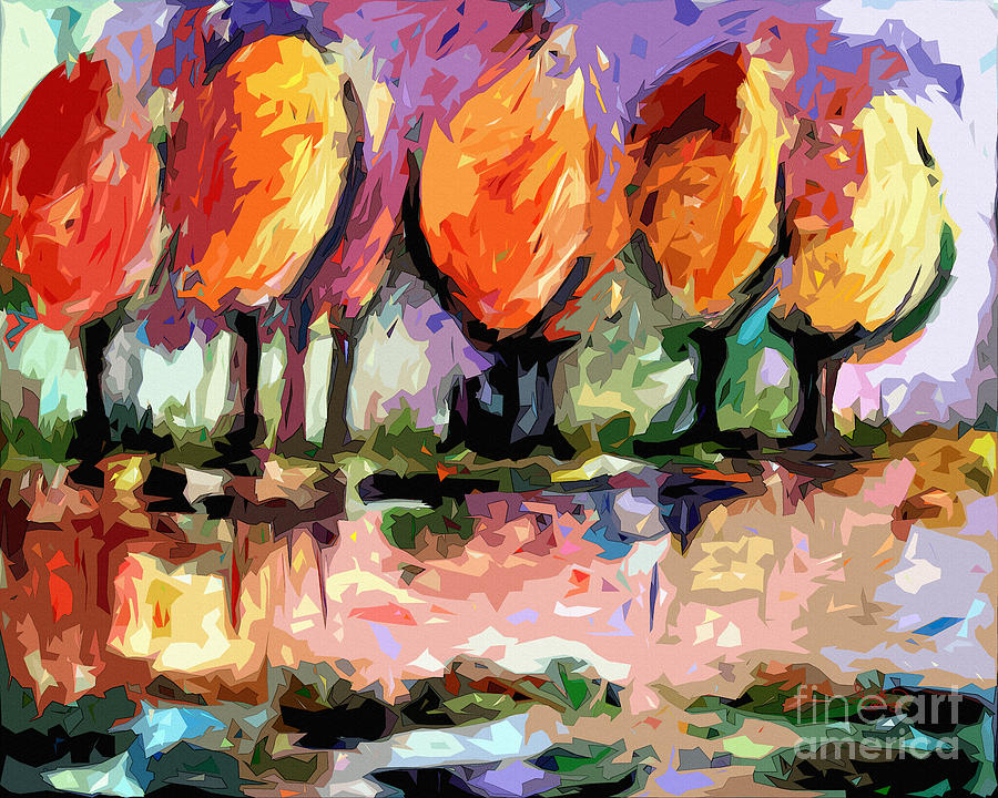 Abstract Trees by the Rivers Edge Landscape Painting by Ginette Callaway