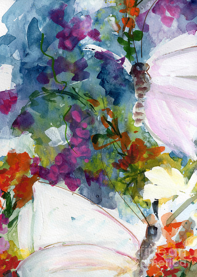 Abstract Wildflowers and Butterflies Painting by Ginette Callaway
