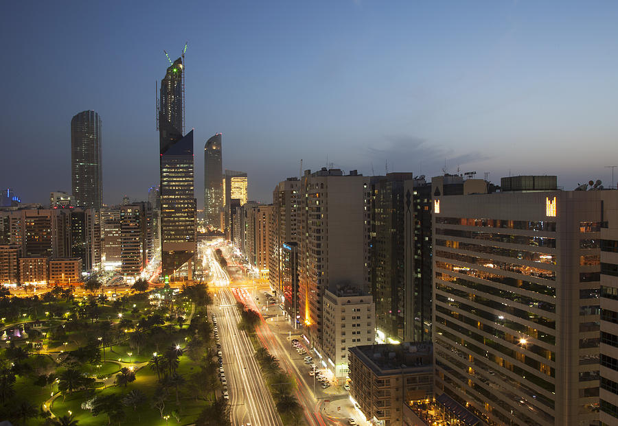 Abu Dhabi Khalifa Street At Night Photograph by Buena Vista Images