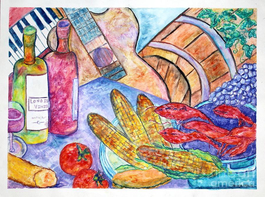 Wine Painting - Acadiana Picnic by Melinda English