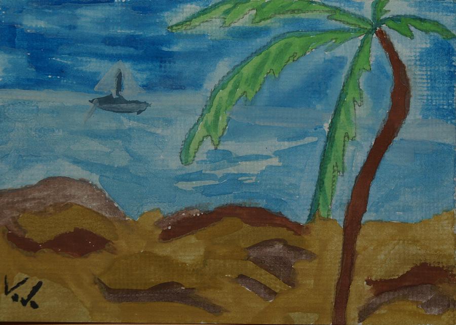 Paradise Painting - ACEO Sunny day in paradise by Voda Tenerife