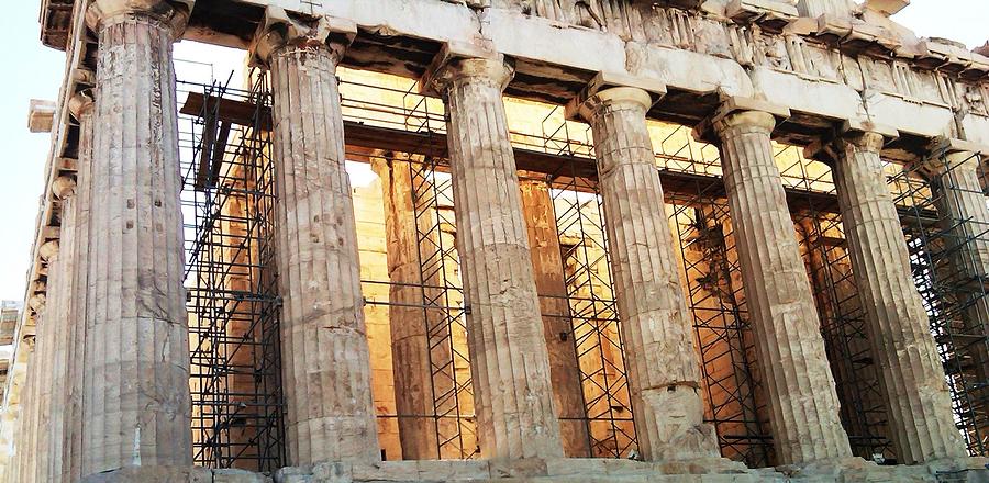 Acropolis Parthenon Palace Giant Architectural Columns During Rehabilitation Athens Greece Photograph by John Shiron
