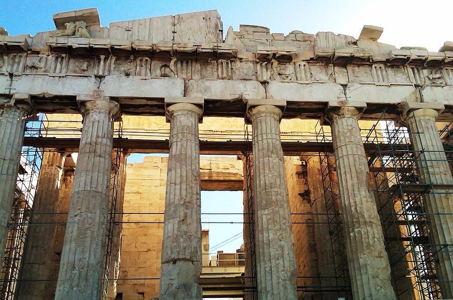 Acropolis Parthenon Palace II Giant Architectural Columns During Rehabilitation Athens Greece Photograph by John Shiron