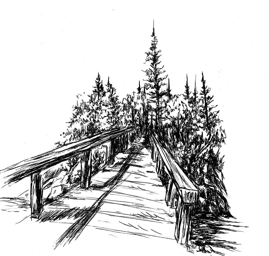 Across the Bridge Drawing by Alice Chen