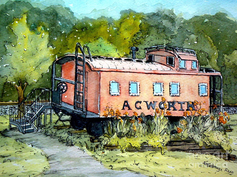 Train Painting - Acworth Caboose by Gretchen Allen