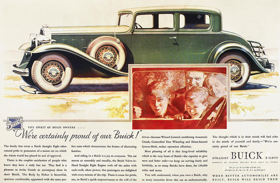 Buick Motorcars Ad, 1932 Drawing by Granger