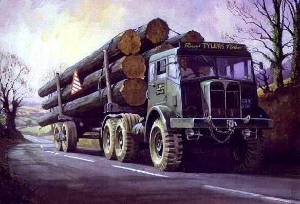 AEC Militant on round timber. Painting by Mike Jeffries