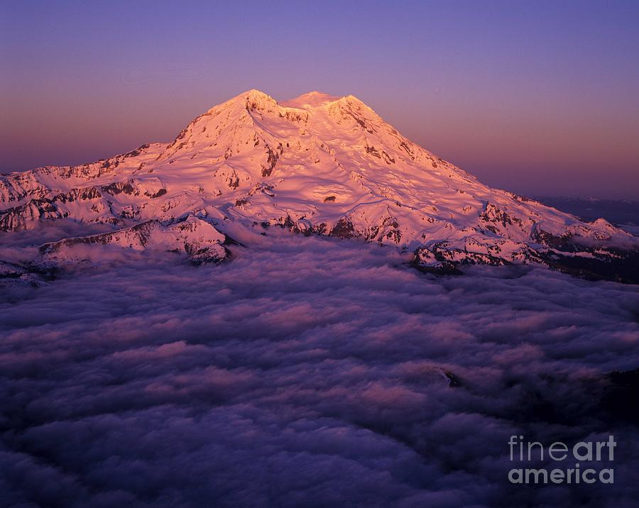 Aerial of Mount Rainier at sunset Photograph by John Chao - Fine Art ...