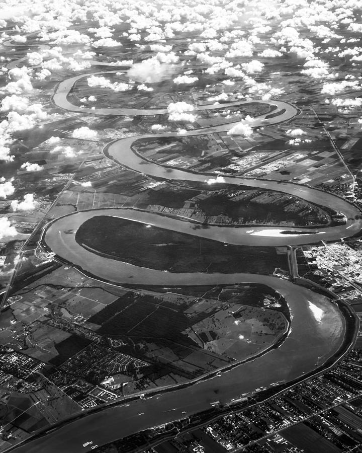 Black And White Photograph - Aerial photo of the Mississippi River  by Ellie Teramoto