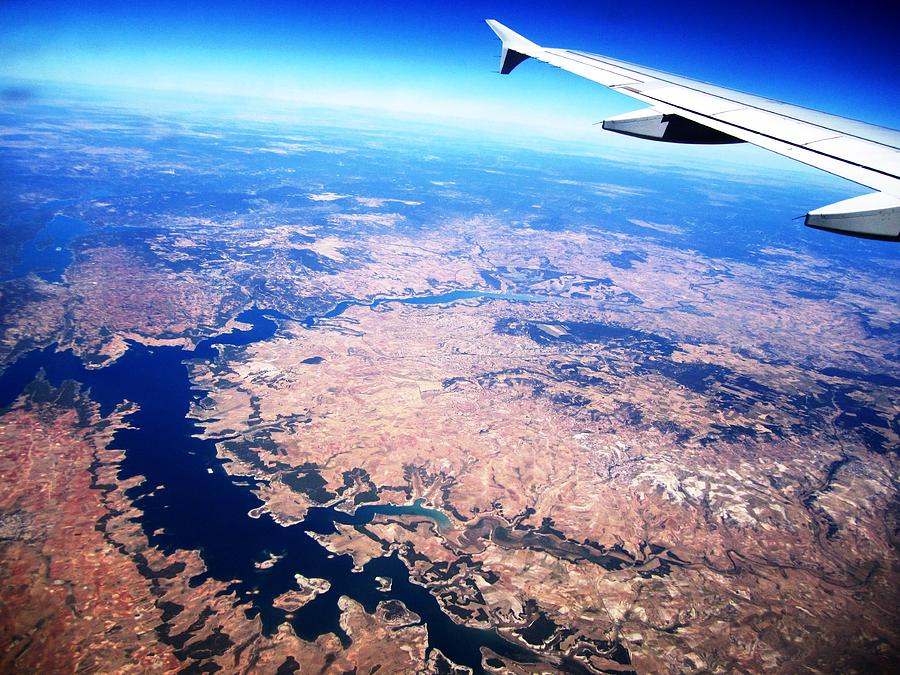 Aerial View II with Airplane Wing on Take Off from Madrid Airport in Spain  Photograph by John Shiron