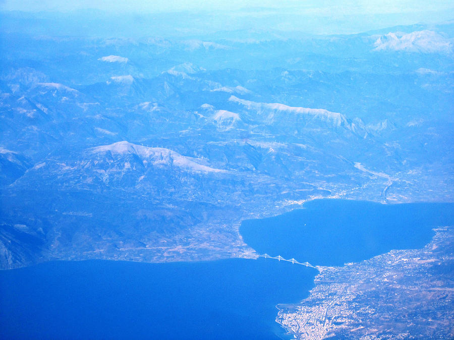Aerial View of Bridge Connecting South of Greece to North on the Way Towards Athens Greece Photograph by John Shiron