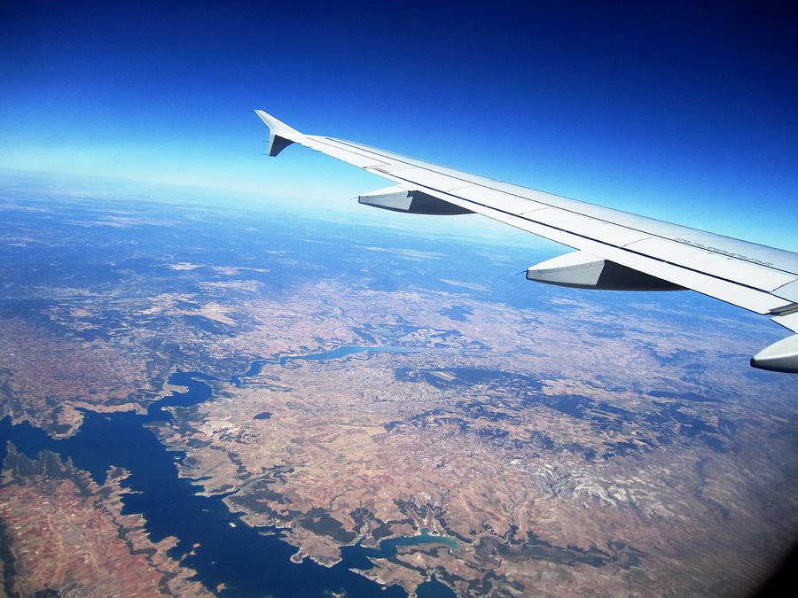 Aerial View with Airplane Wing on Take Off from Madrid Airport in Spain  Photograph by John Shiron