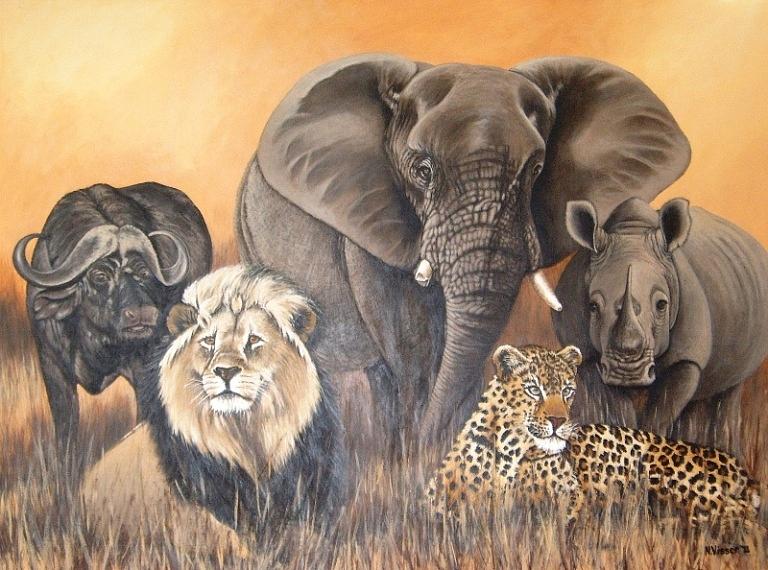 Wildlife Painting - African Big 5 by Nellie Visser